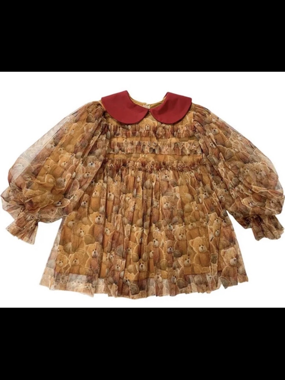 Raspberry Plum: Teddy Bear Print Dress w/ Red Peter Pan Collar
